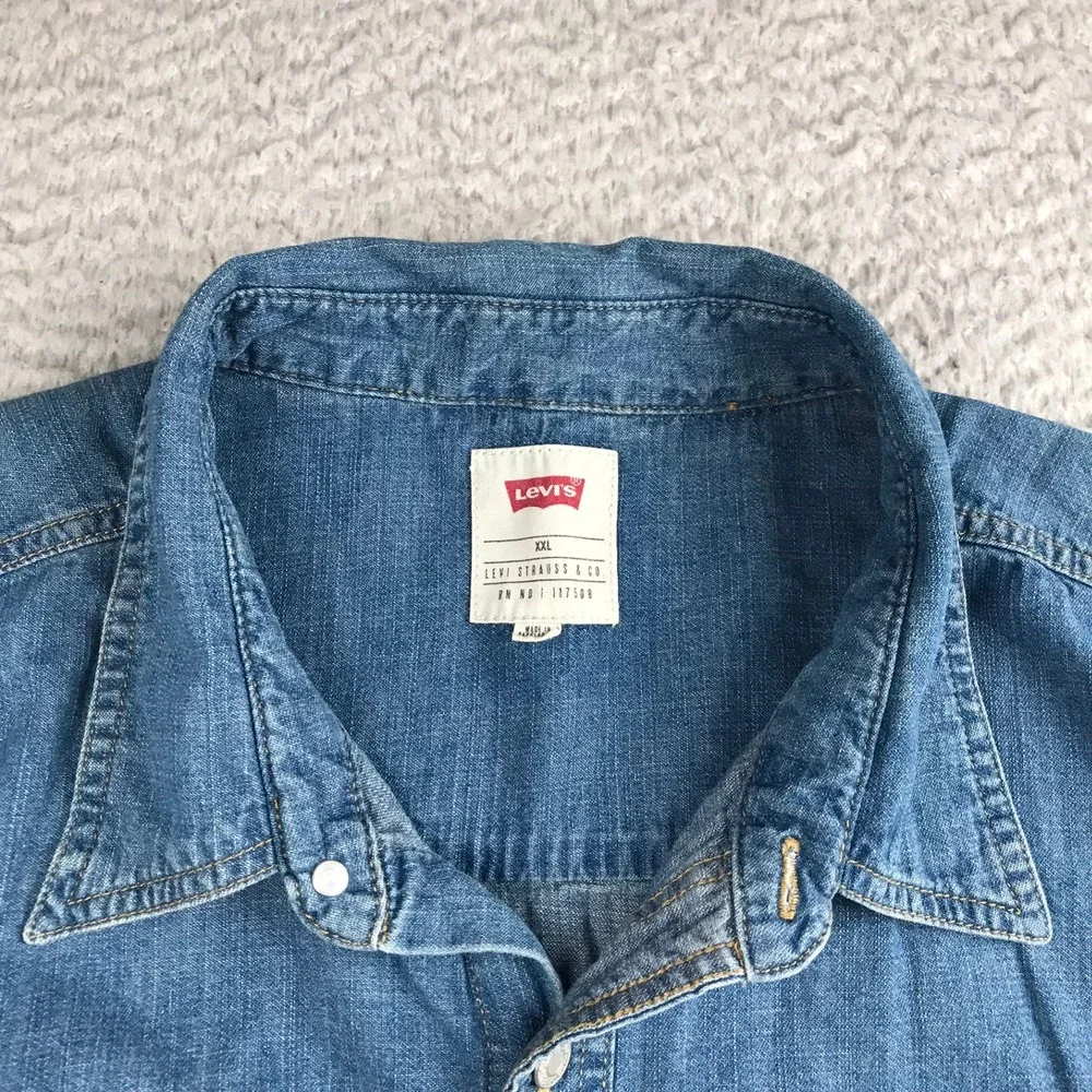 Levis Button Down Shirt Mens XXL Blue Cotton Denim Long Sleeve Workwear